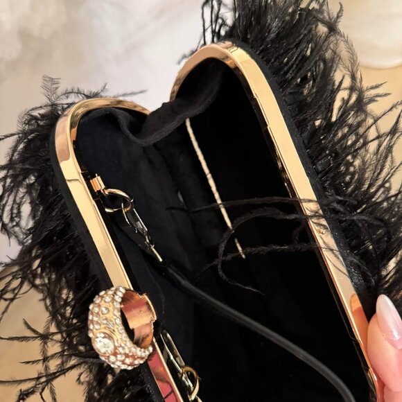 Neiman Marcus Black Ostrich Feather Clutch Bag - Picture 6 of 12